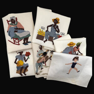 Lot of 6 Finished Cross Stitch Pieces Charleston South Carolina Folk Art Vintage